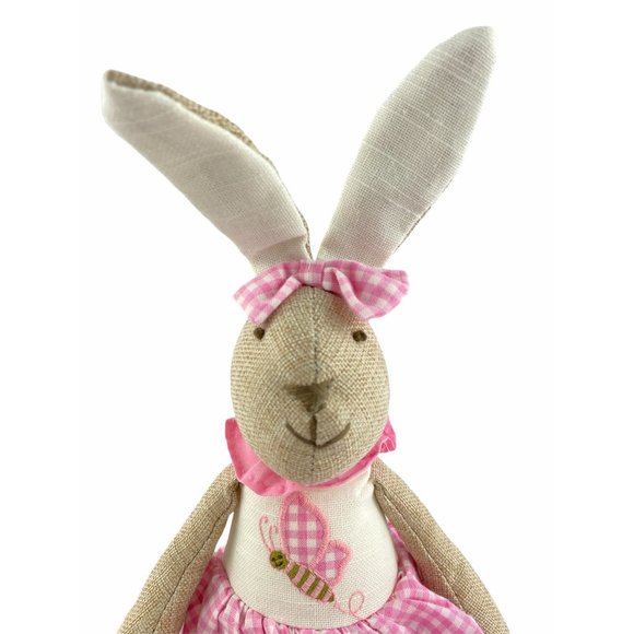 Easter Spring Bunny Rabbit Plush Stuffed Animal Home Decor Pink Check Dress 12" - Picture 3 of 8